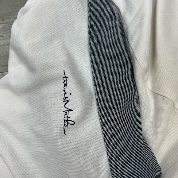 Travis Mathew White w/ Stripe Collar Golf Polo Shirt XL - Picture 6 of 7